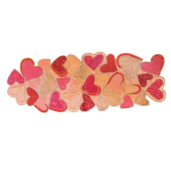 Pier 1 Imports Pink Red Silver Beaded Sequins Heart Table Runner Valentine's Day - Picture 11 of 11